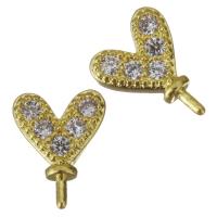 Brass Jewelry Finding, Heart, gold color plated, micro pave cubic zirconia 0.6mm 