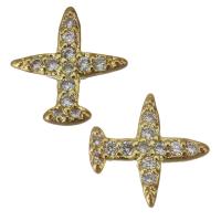 Brass Jewelry Finding, Airplane, gold color plated, micro pave cubic zirconia 