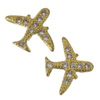 Brass Jewelry Finding, Airplane, gold color plated, micro pave cubic zirconia 