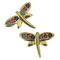 Brass Jewelry Finding, Dragonfly, gold color plated, micro pave cubic zirconia 