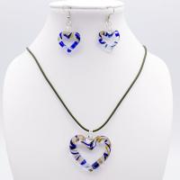 Lampwork Jewelry Sets, earring drop pendant & necklace, with Brass, Heart, for woman, 42mm .68 Inch 