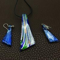 Lampwork Jewelry Sets, earring drop pendant & necklace, with Glass, 2 pieces & for woman, blue, 62*32mm .48 Inch 