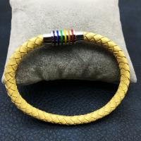 PU Leather Cord Bracelets, with Magnet, silver color plated, for couple, yellow, 210mm .4 