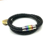 PU Leather Cord Bracelets, with Magnet & Stainless Steel, Heart, gold color plated, for couple, black, 450mm Inch 