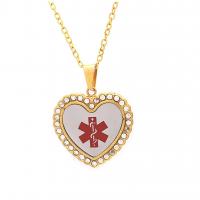 Stainless Steel Jewelry Necklace, Heart, gold color plated, Unisex & oval chain & with rhinestone, 31*30mm Inch 