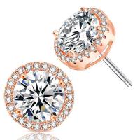 Sterling Silver Stud Earring, 925 Sterling Silver, plated, for woman & with cubic zirconia 