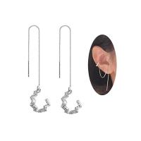 Sterling Silver Thread Through Earrings, 925 Sterling Silver, plated, micro pave cubic zirconia & for woman 105mm 