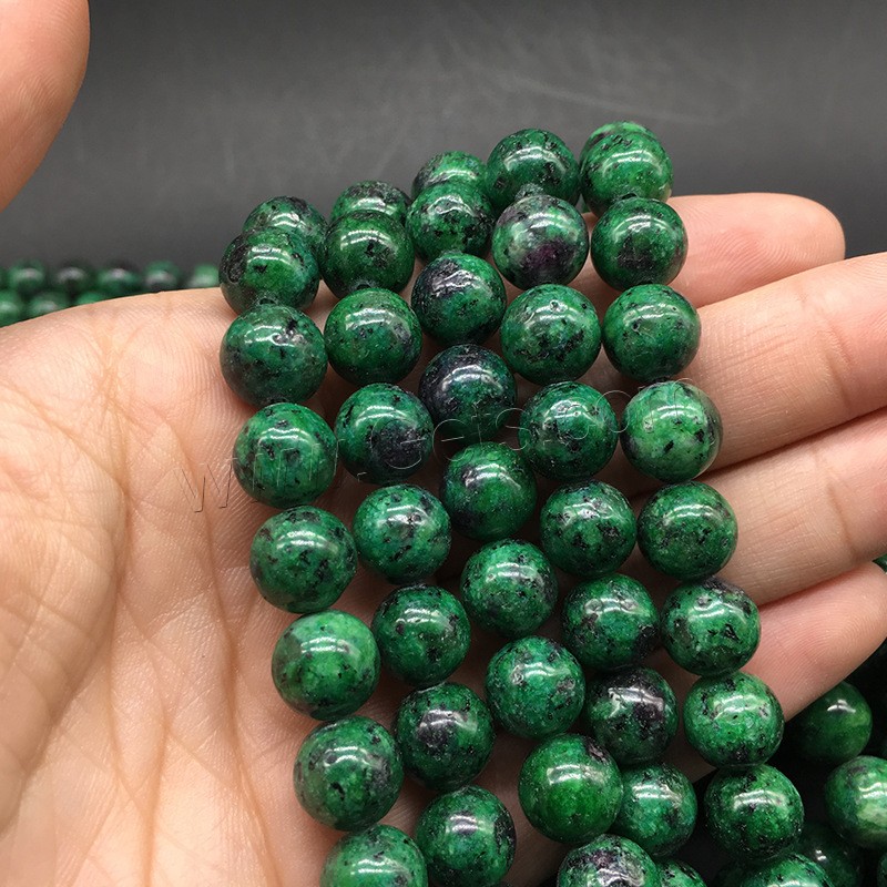Ruby in Zoisite Beads, Round, polished, DIY & different size for choice, green, Hole:Approx 1mm, Sold By Strand