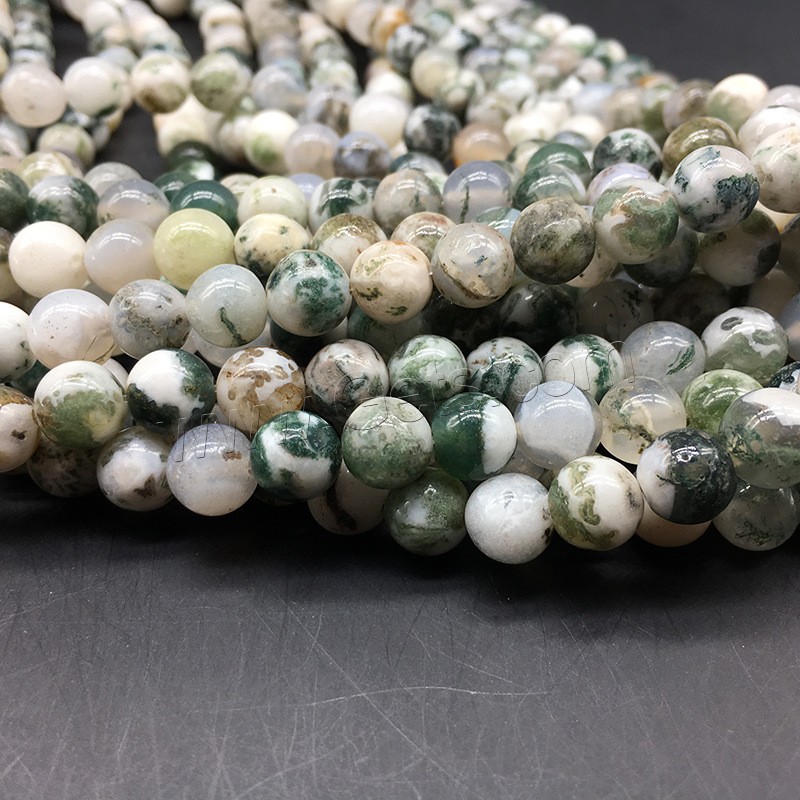 Natürlichen Baum-Achat-Perlen, Baumachat, rund, poliert, DIY & verschiedene Größen vorhanden, Bohrung:ca. 1mm, verkauft von Strang