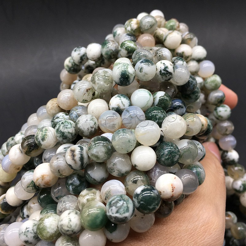 Natürlichen Baum-Achat-Perlen, Baumachat, rund, poliert, DIY & verschiedene Größen vorhanden, Bohrung:ca. 1mm, verkauft von Strang