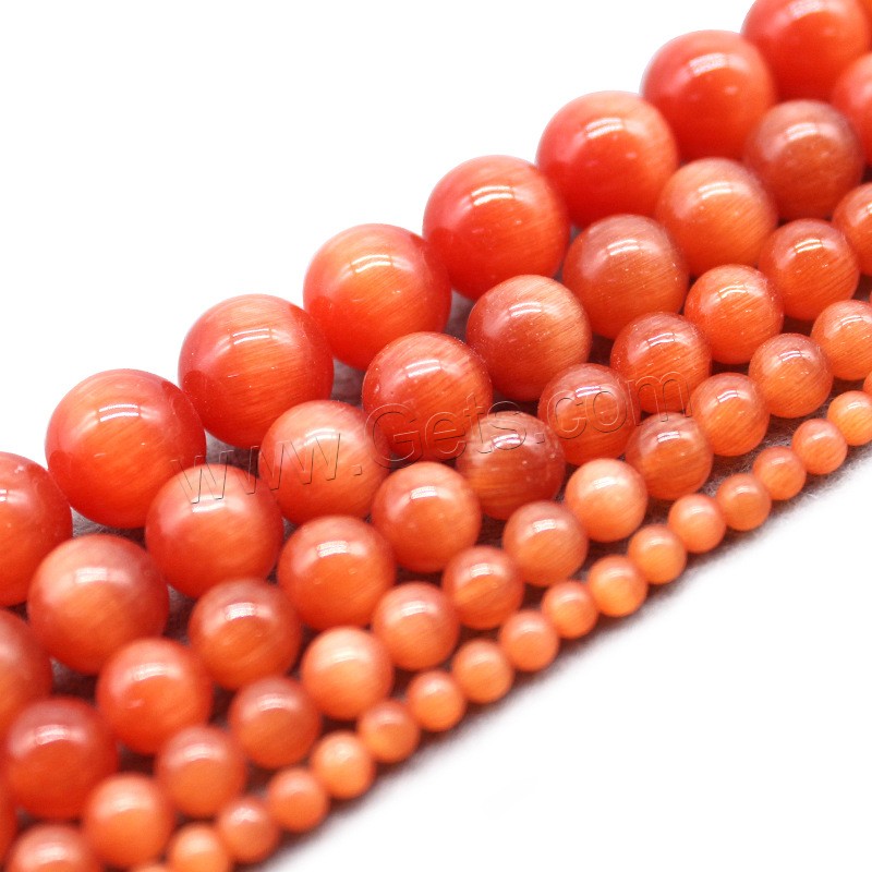 Cats Eye Beads, Round, polished, DIY & different size for choice, reddish orange, Hole:Approx 1mm, Sold By Strand