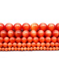 Katzenauge Perlen, rund, poliert, DIY & verschiedene Größen vorhanden, rote Orange, Bohrung:ca. 1mm, verkauft von Strang