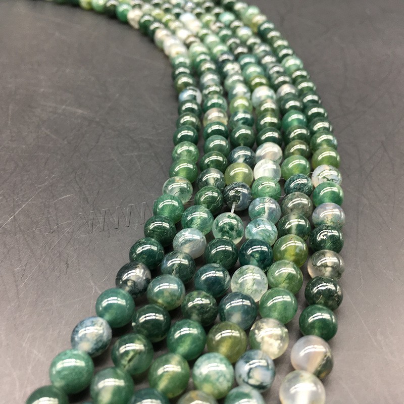Natürliche Moosachat Perlen, Moos Achat, rund, poliert, DIY & verschiedene Größen vorhanden, Bohrung:ca. 1mm, verkauft von Strang