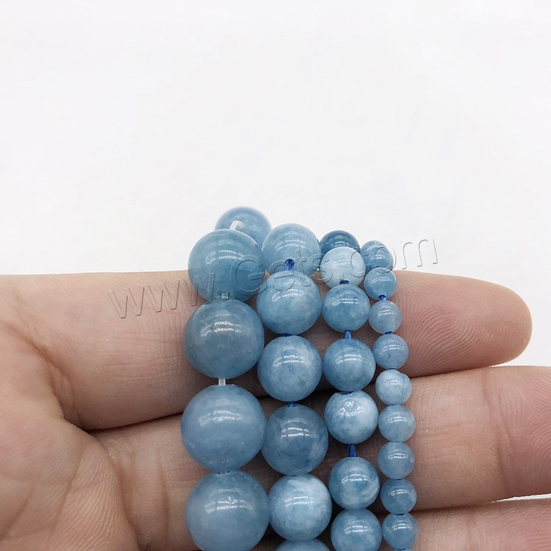 Aquamarin Perlen, rund, poliert, DIY & verschiedene Größen vorhanden, himmelblau, Bohrung:ca. 1mm, verkauft von Strang