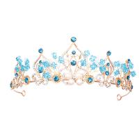 Couronne impériale de mariée, alliage de zinc, avec Plastique ABS perle, Placage de couleur d'or, pour femme & avec strass, bleu Vendu par PC