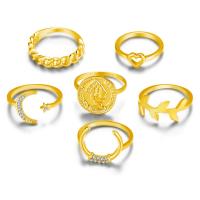 Zinc Alloy Ring Set, finger ring, with Crystal, plated, 6 pieces & fashion jewelry & for woman, golden 