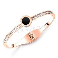 Stainless Steel Bangle, 304 Stainless Steel, with Cubic Zirconia, plated, fashion jewelry & for woman, rose gold color, 3.8mm Approx 8.66 Inch 