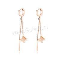 Stainless Steel Huggie Hoop Drop Earring, plated, fashion jewelry & for woman, rose gold color, 55mmuff0c10.5mm 