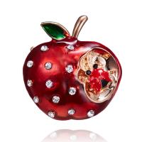 alliage de zinc broche, pomme, Placage, Conception de Noël & unisexe & émail & avec strass Vendu par PC