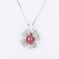 Brass Clover Pendant, with Garnet, Four Leaf Clover, platinum plated, DIY & micro pave cubic zirconia 