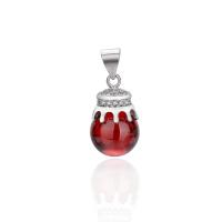 Cubic Zirconia Micro Pave Brass Pendant, with Garnet, silver color plated, DIY & micro pave cubic zirconia 