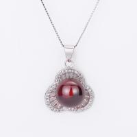 Cubic Zirconia Micro Pave Brass Pendant, with Garnet, platinum plated, DIY & micro pave cubic zirconia 