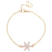 Zinc Alloy Bracelet, zinc alloy lobster clasp, with 3.5mm extender chain, Snowflake, gold color plated, oval chain & for woman & with rhinestone, 180+50mm .2 Inch 