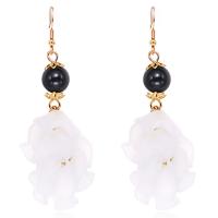 Resin Drop Earring, with Brass, Flower, gold color plated, for woman, white, 63mm 