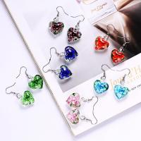 Lampwork Drop Earring, with Brass & Stainless Steel, Heart, silver color plated, for woman & inner flower, 26*20mm 