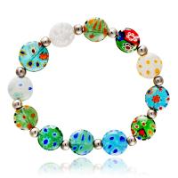 Lampwork Bracelets, with Brass, silver color plated, elastic & for woman & inner flower, 170mm .8 Inch 
