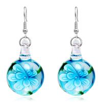Lampwork Drop Earring, with Brass, Round & for woman & inner flower, 19mm 