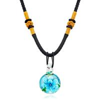 Lampwork Jewelry Necklace, with Nylon Cord, Round & for woman & fluorescent & inner flower, 19mm .8 Inch 