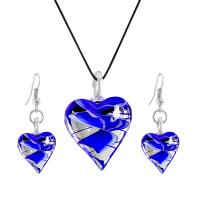 Lampwork Jewelry Sets, pendant & earring, with Stainless Steel, Heart, plated, for woman & inner twist, blue, 44mm Inch 