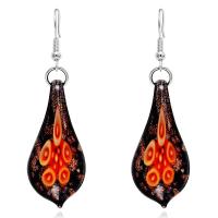 Lampwork Drop Earring, with Stainless Steel & for woman & gold sand, 38.3*18.1mm 