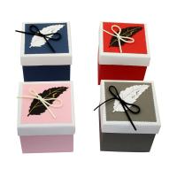 Boîte Cadeau de bijoux, carton, avec corde en nylon, cadre, avec une décoration de noeud à boucles, plus de couleurs à choisir, 100*95mm, Environ Vendu par lot
