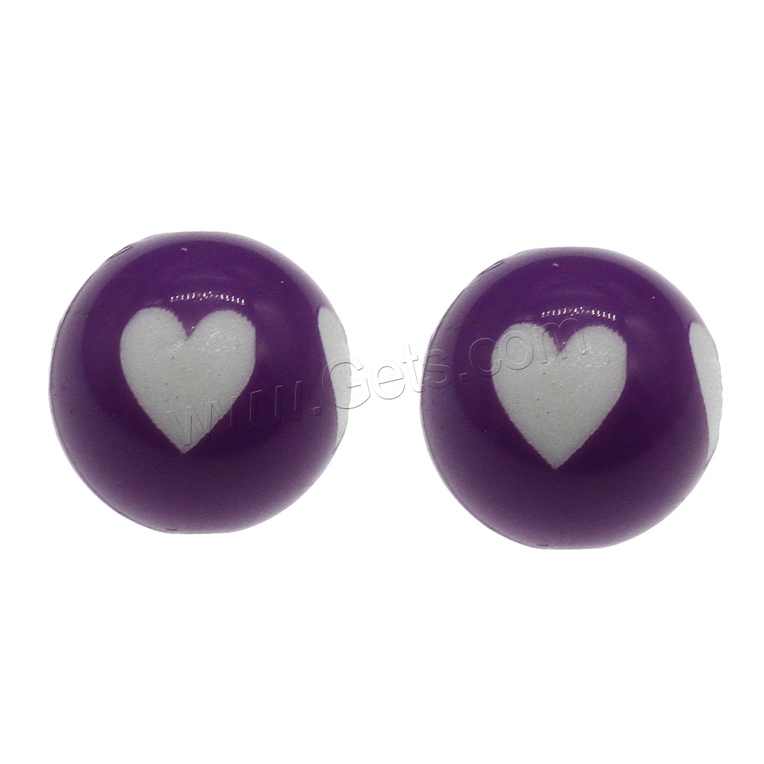 Mixed Acrylic Jewelry Beads, Round, with heart pattern & different size for choice, mixed colors, Hole:Approx 2mm, Approx 200PCs/Bag, Sold By Bag