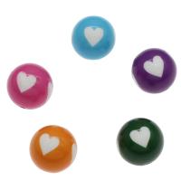 Gemischte Acryl Perlen Schmuck, rund, mit einem Muster von Herzen & verschiedene Größen vorhanden, gemischte Farben, Bohrung:ca. 2mm, ca. 200PCs/Tasche, verkauft von Tasche