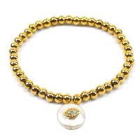 Cubic Zirconia Micro Pave Brass Bracelet, with ABS Plastic Pearl, gold color plated, Unisex & micro pave cubic zirconia, 5mm Approx 6.3 Inch 