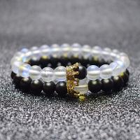 Black Stone Bracelet, with Moonstone & Brass, gold color plated, 2 pieces & Unisex & micro pave cubic zirconia Approx 7-7.5 Inch 