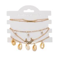 Rhinestone Brass Bracelets, with ABS Plastic Pearl & Shell, gold color plated, 5 pieces & for woman & with rhinestone 