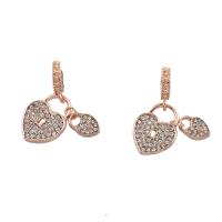 Zinc Alloy European Pendants, Heart, rose gold color plated, with rhinestone Approx 6mm 