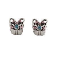 Rhinestone Zinc Alloy European Beads, Butterfly, antique silver color plated, with rhinestone Approx 5mm 
