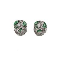 Rhinestone Zinc Alloy European Beads, silver color plated, enamel & with rhinestone, green Approx 5mm 
