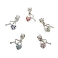 Zinc Alloy European Pendants, Lock and Key, silver color plated, with rhinestone Approx 2mm 