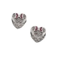 Rhinestone Zinc Alloy European Beads, Heart, silver color plated, with rhinestone Approx 5mm 