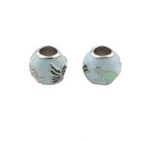 Enamel Zinc Alloy European Beads, Round, silver color plated, skyblue Approx 5mm 