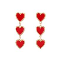 Enamel Zinc Alloy Drop Earring, zinc alloy post pin, Heart, gold color plated, fashion jewelry & for woman, red 