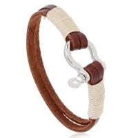 Fashion Zinc Alloy Bracelets, with Faux Leather, plated, fashion jewelry & for man, brown, 22cm Approx 8.66 Inch 