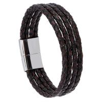 PU Leather Bracelet, with Stainless Steel, plated, fashion jewelry & for man, brown, 22.5cm 