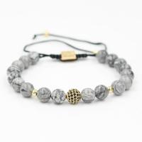 Natural Stone Bracelet, with Nylon Cord & Zinc Alloy, plated, fashion jewelry & Unisex & with rhinestone 15-25cm 